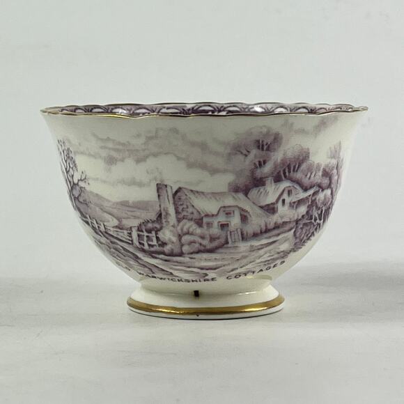 Sutherland China Tea Bowl Historical Britain Warwickshire Purple Gold Rim 1950s - Picture 1 of 13